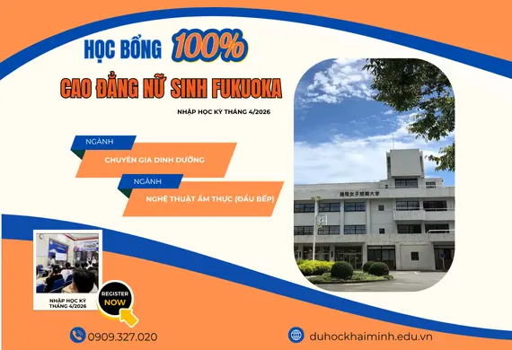 Học bổng toàn phần tại Cao đẳng Nữ sinh Fukuoka ngành Chuyên gia dinh dưỡng và Đầu bếp – Kỳ tháng 4/2026